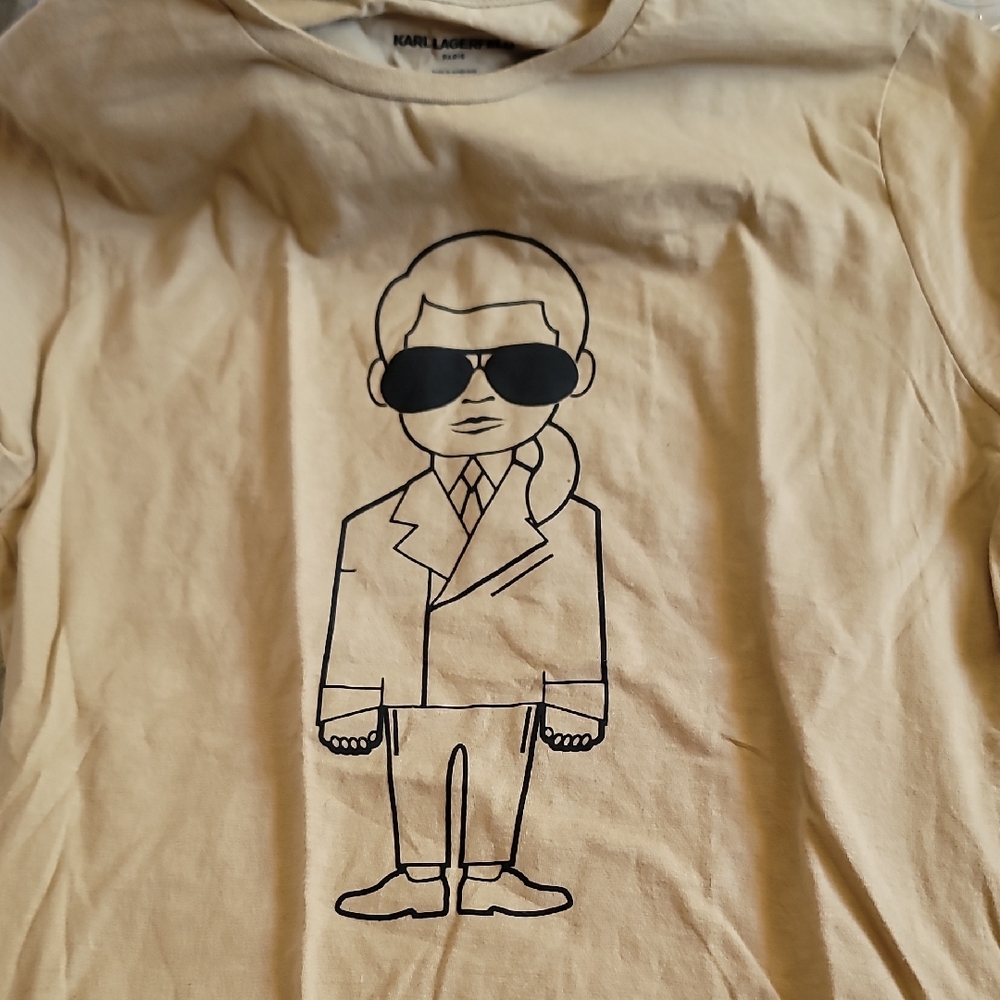 Karl Lagerfeld Cream Tee with Cartoon Graphic